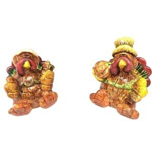 Vintage Turkey Pumpkin Salt Pepper Shakers Thanksgiving Table Decor Autumn Fall